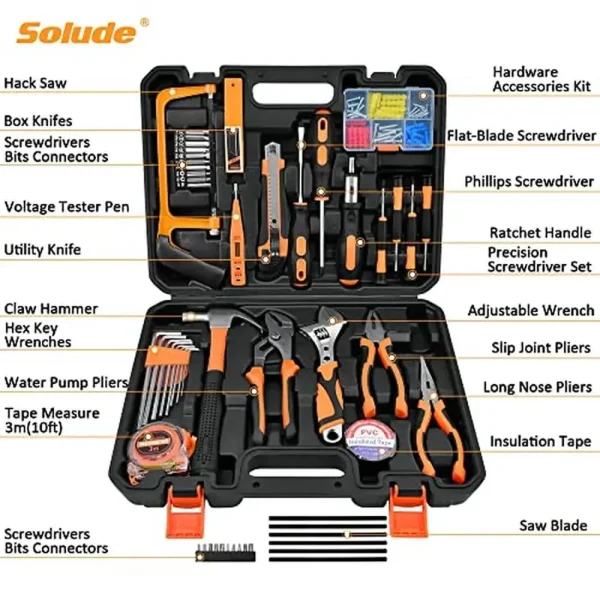 148-Piece Home Repair Kit Gift Set Men Women College Students Handyman Tool Box Screwdrivers Wrenches Pliers Hammer Hacksaw Tape - Image 2