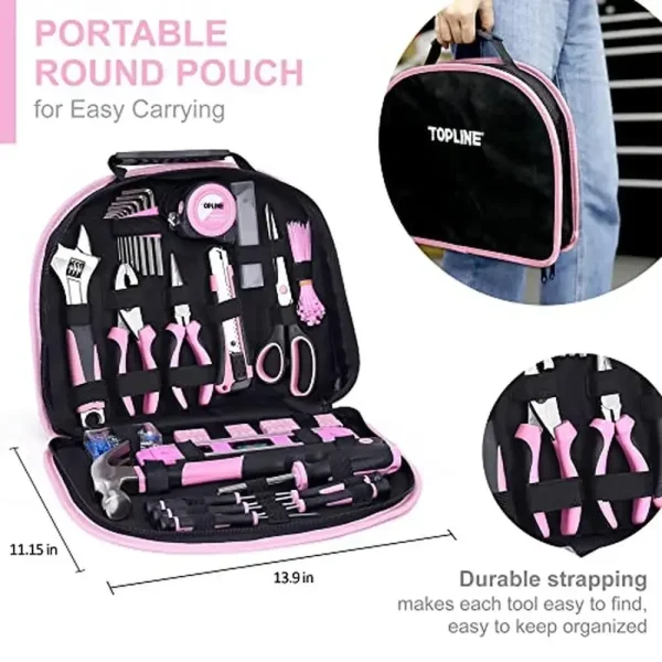208-Piece Pink Tool Kit Round Pouch Small Apartment Home Household Ladies Set Hammer Hex Key Pliers Wrench DIY Projects Work - Image 5
