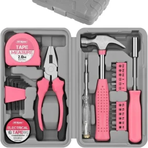 24Pcs Household DIY Tool Set Pink DIY Tool Kit for Women,Compact Mini Tool Box Set,Small Mini Tool Box Set of Basic Ladies Tools