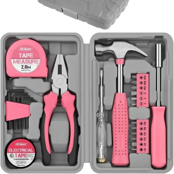 24Pcs Household DIY Tool Set Pink DIY Tool Kit for Women,Compact Mini Tool Box Set,Small Mini Tool Box Set of Basic Ladies Tools