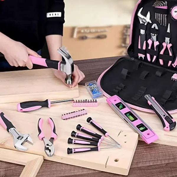 208-Piece Pink Tool Kit Round Pouch Small Apartment Home Household Ladies Set Hammer Hex Key Pliers Wrench DIY Projects Work - Image 6